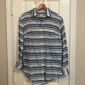 Blue and white striped button-down